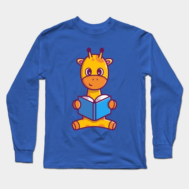 Cute Giraffe Reading Book Cartoon Long Sleeve T-Shirt by Catalyst Labs